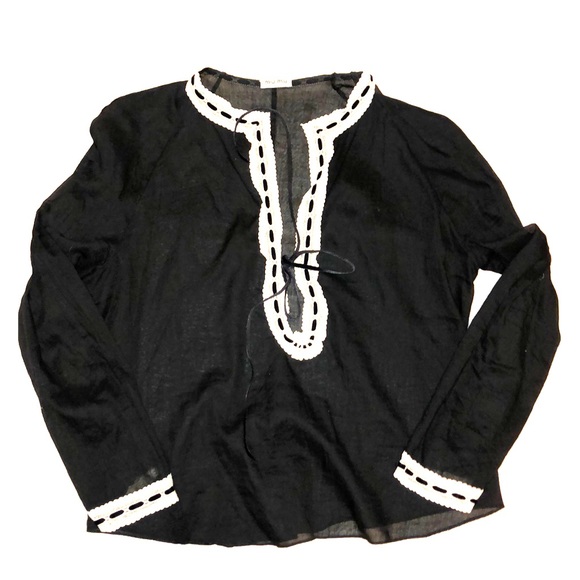 Miu Miu Tops - Miu Miu Sheer Black Lace Peasant Top Blouse 46